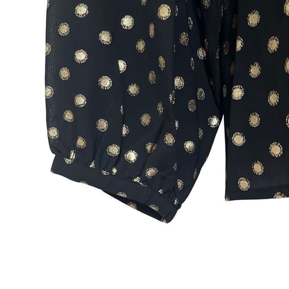 Yumi Kim Black Gold Polka Dot Lexington Top High Ruched Neck Long Sleeve Office - Picture 5 of 11